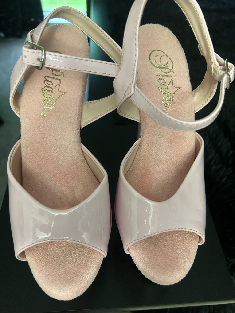Pleaser Pale Pink Patent Open-Toe Ankle Strap Heels by Pleaser